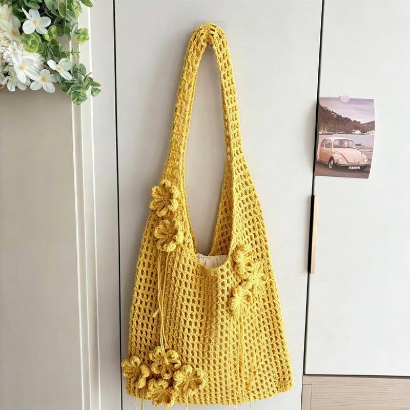 Crochet Flower Beach Tote Bag - DippedShop Wholesale - #2483