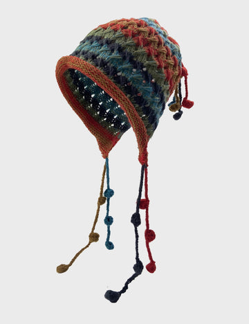 Vintage Tassel Pom Ear Flap Beanie Knit Hat DP25G728