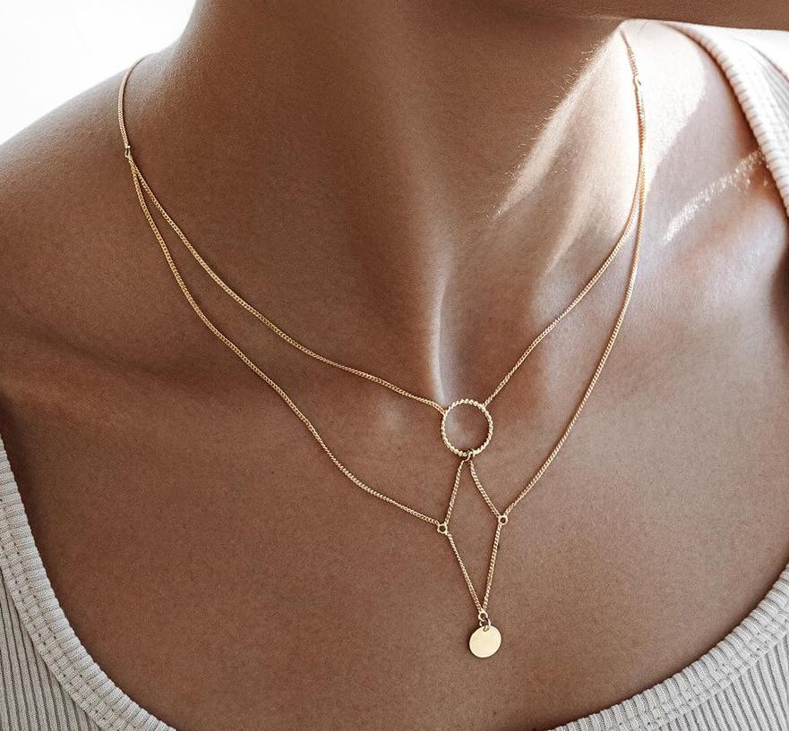 Elegant Layering Round Pendant Choker Necklace DP25B772