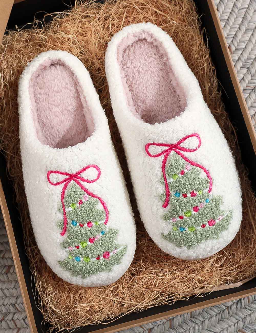 Bow Knot Christmas Tree Warm Indoor Slippers DP25H487