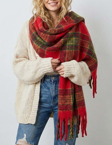 Trendy Plaid Thicken Warm Tassel Knit Scarf DP25H410