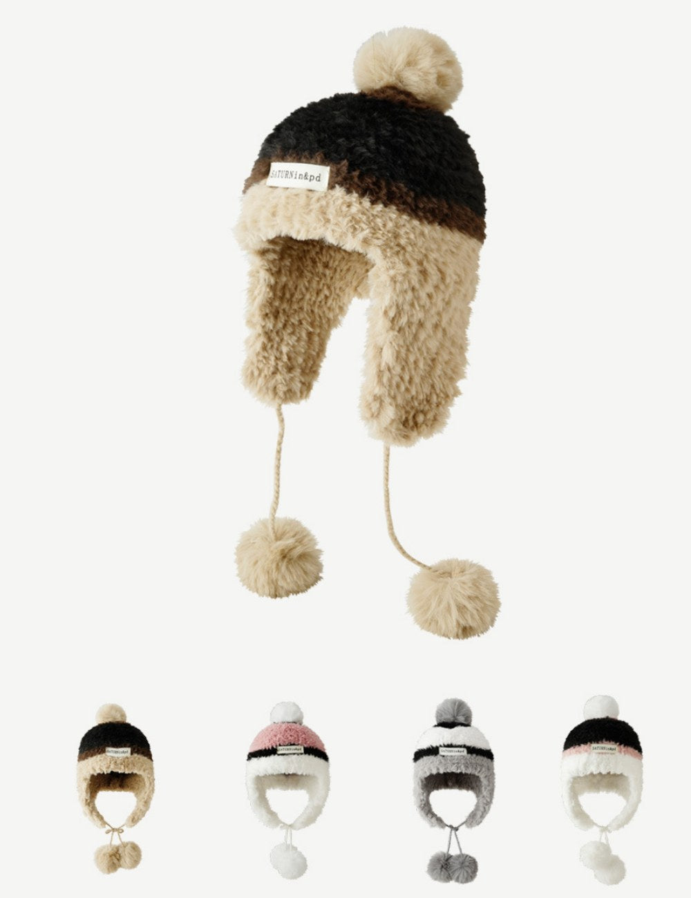 Color Block Cute Pom Plushed Knit Hat DPH1323