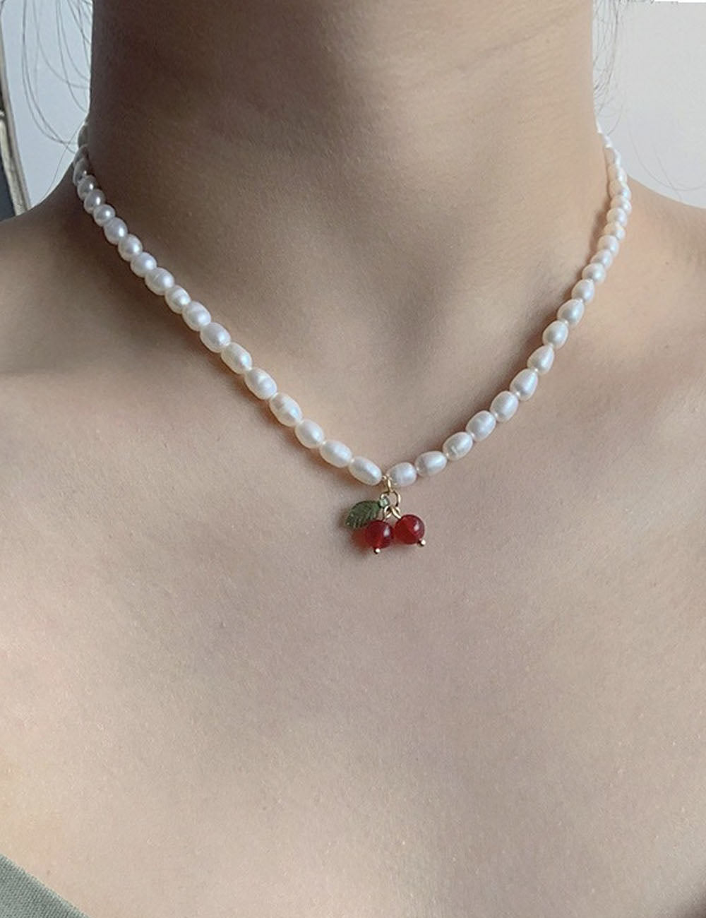 Retro Pearl Cherry Choker - DippedShop Wholesale - #8675
