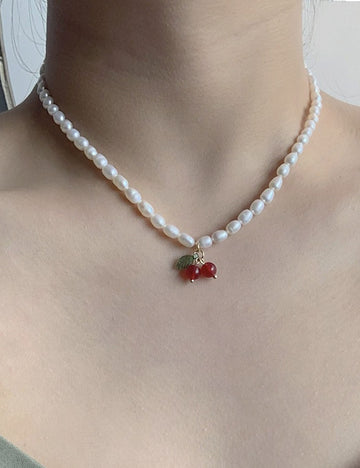 Retro Pearl Cherry Choker - DippedShop Wholesale - #8675