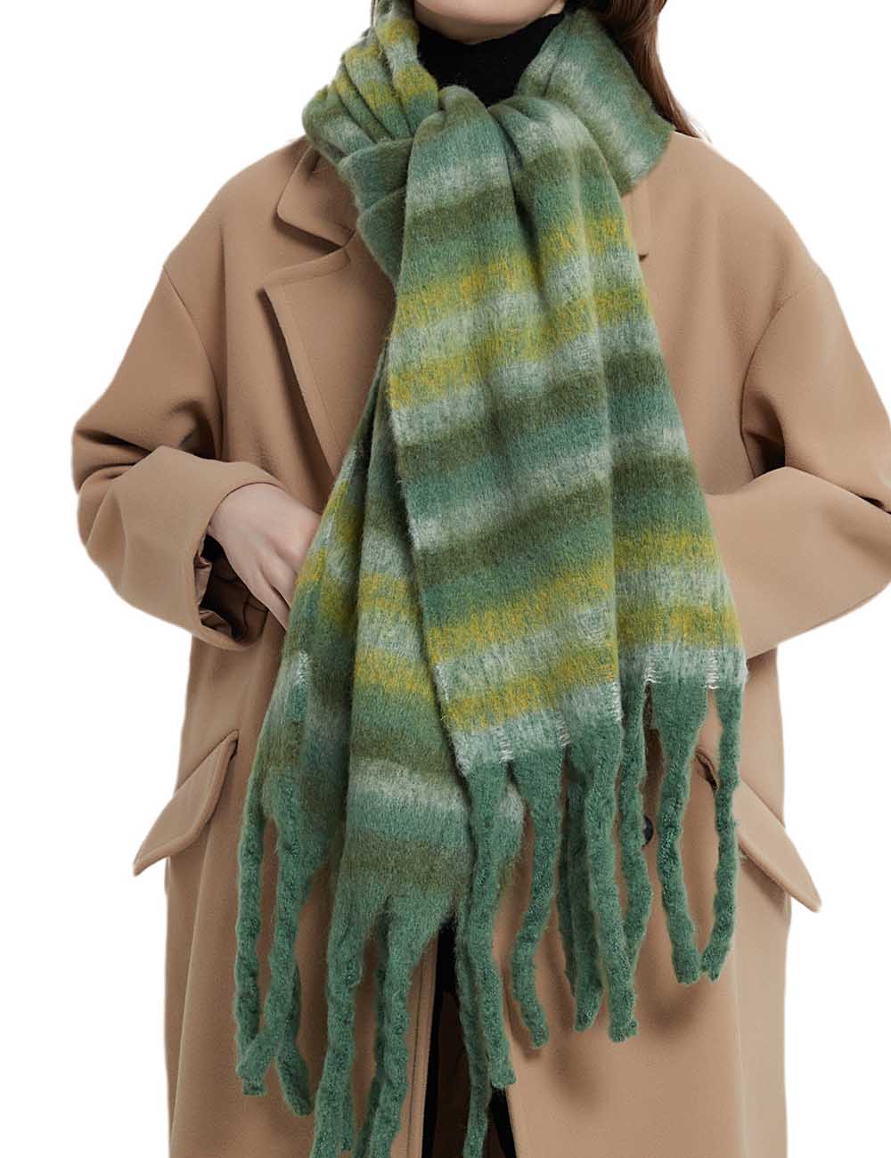 Winter Striped Oversized Thick Soft Tassel Scarfs DP25G588