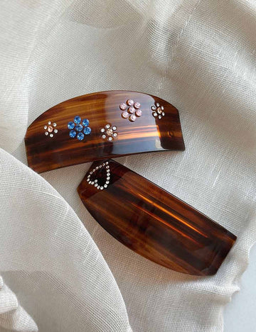 Vintage Amber Rhinestone Hair Barrette DP25B955
