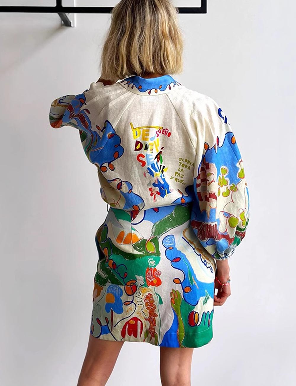 Lantern Sleeves Print Shirt String MIni Dress DP25E665