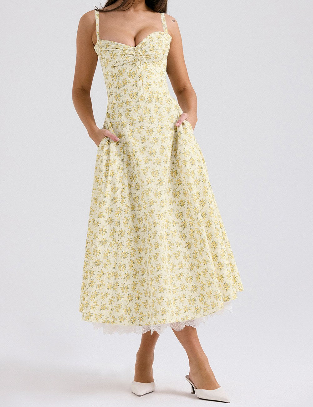 Slim Flower Print Lace Spaghetti Dress DP25B507