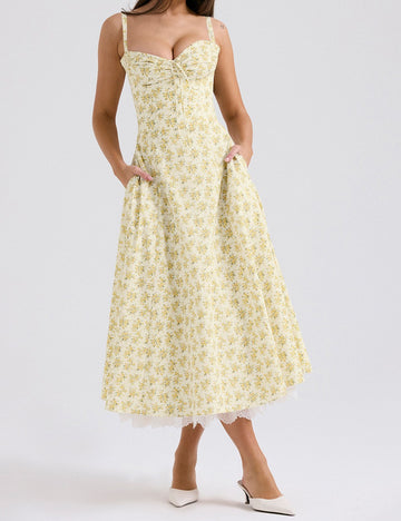 Slim Flower Print Lace Spaghetti Dress DP25B507