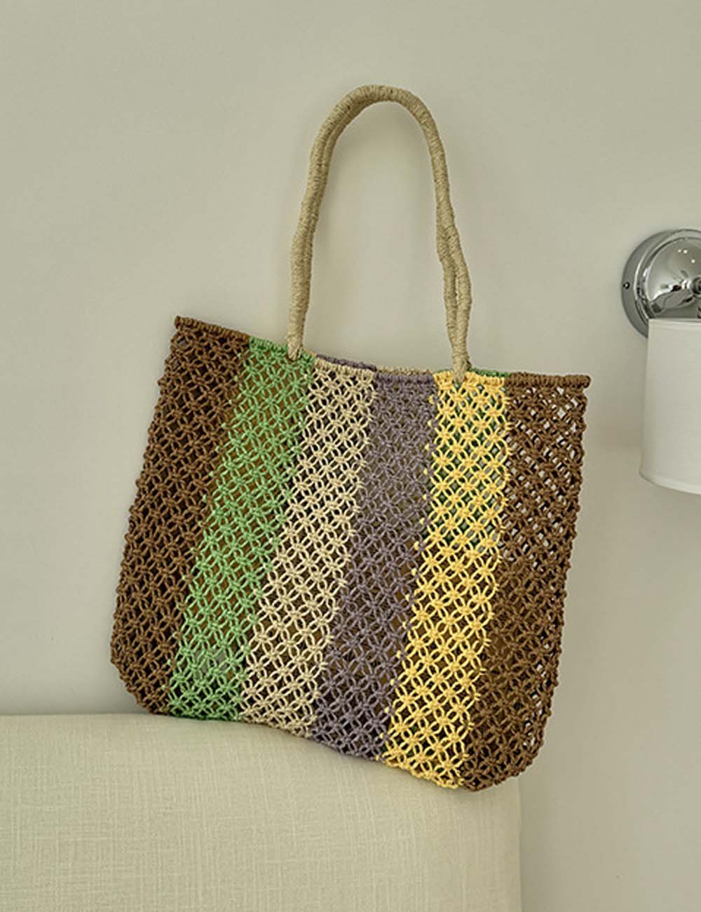 Color Block Straw Tote Bag - DippedShop Wholesale - #8051