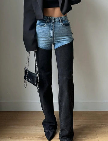 Color Block Splicing Straight Jeans DP25B813