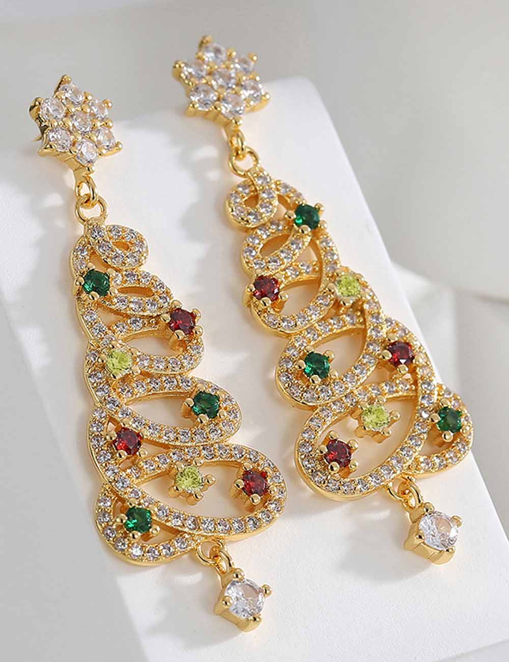 Colorful Rhinestone Christmas Tree Tassel Dangle Earrings DP25G791