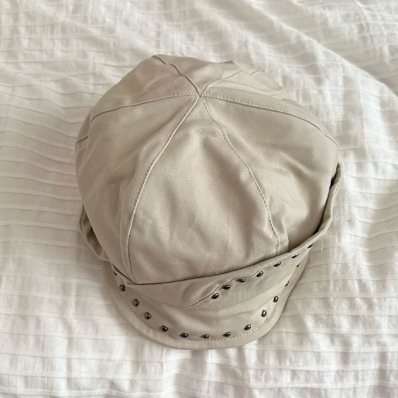Trendy Irrgular Solid Color Studded Beret Hat 8BK6HAT191L