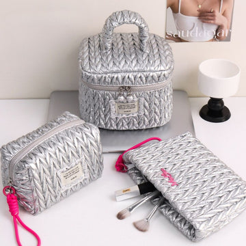 Silver Padded Large Capacity Make Up Bag DPB2502