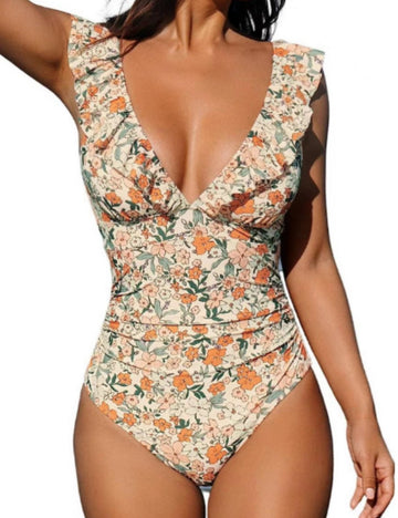 Floral Print Flounce Back String Tie Swimwear DPSW1001