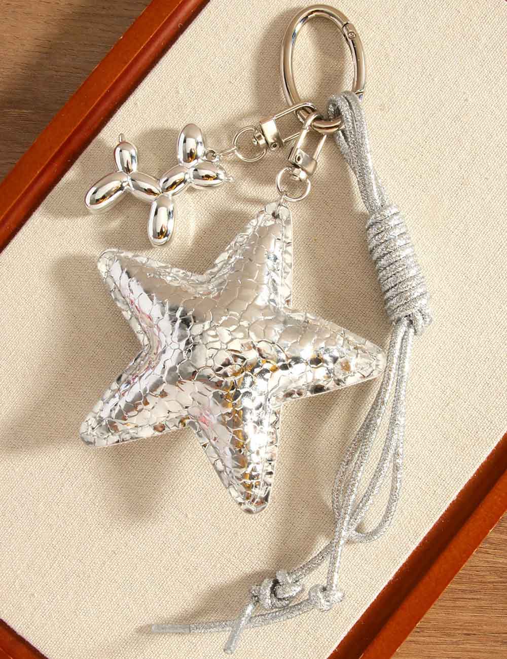 Fashion Silver Star Balloon Dog Woven Rope Keychain DP25E507