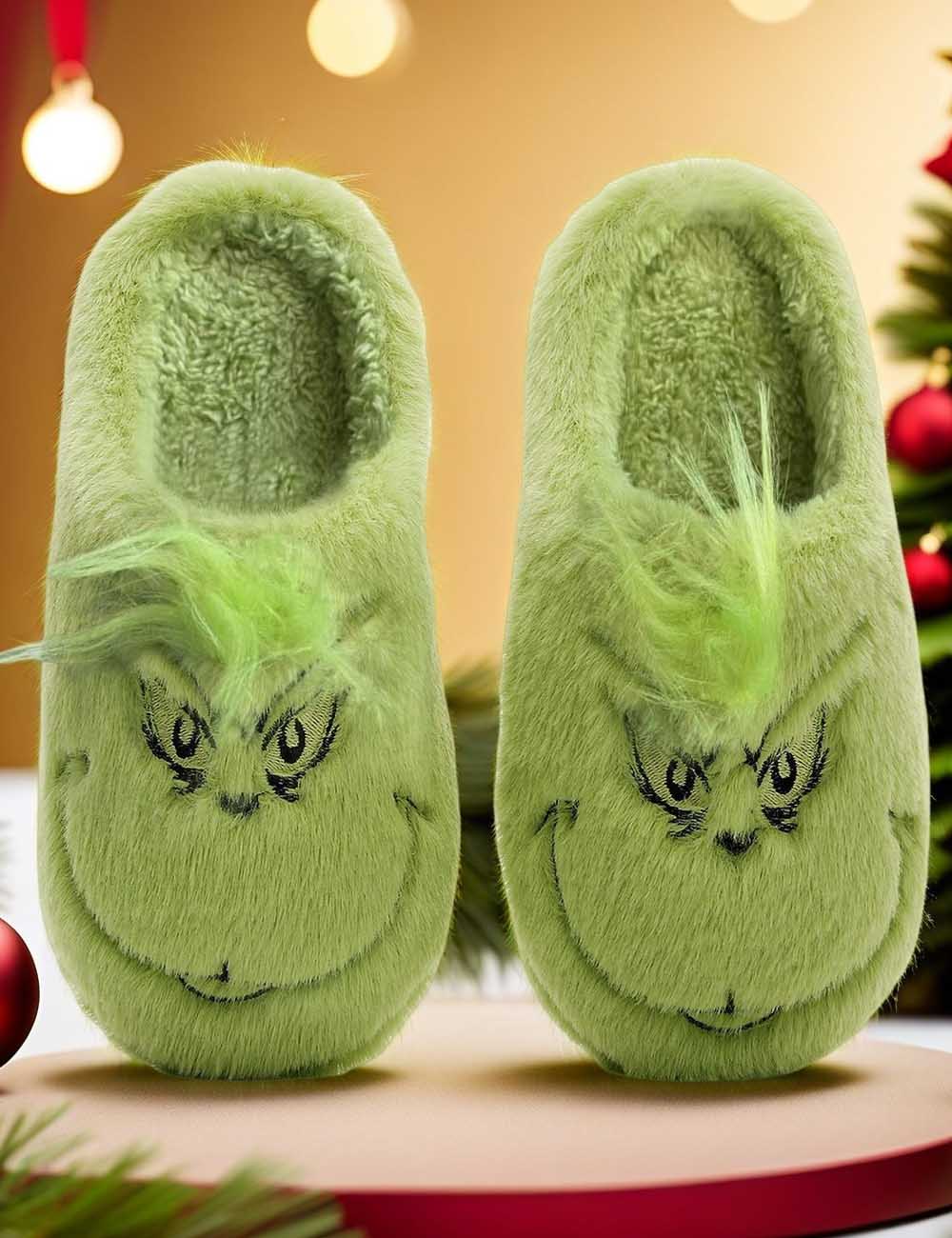 Funny Green Fuzzy Fur Warm Winter Slippers DP25H490