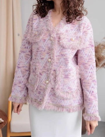 Elegant V-Neck Striped Long Sleeve Cardigan DP25E536