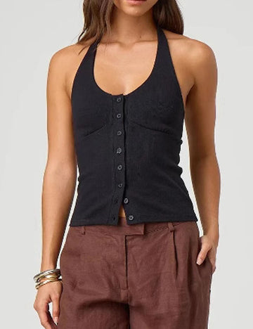 Sexy Backless Round Neck Sleeveless Knit Vest DP25E998