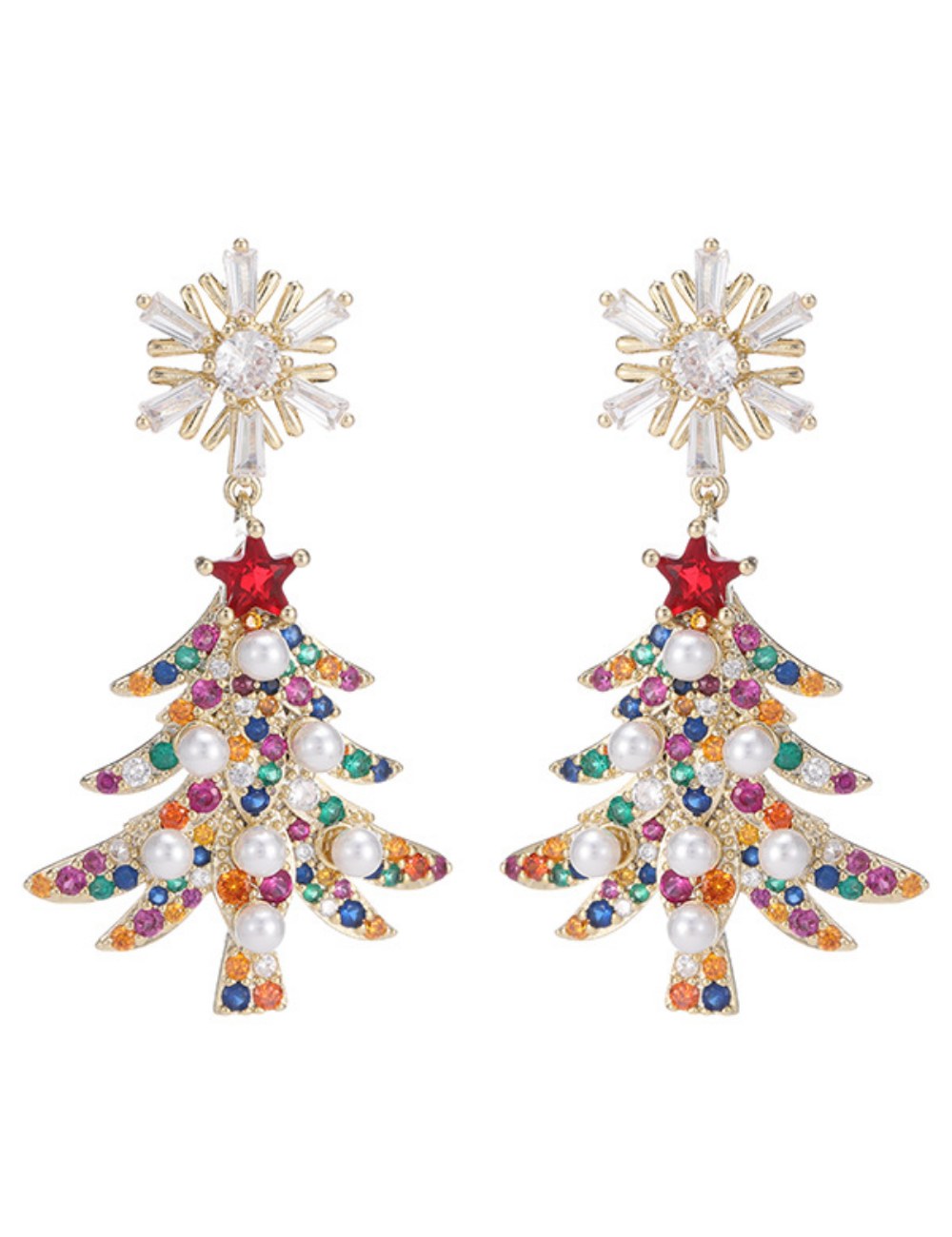 Christmas Tree Snowflake Zircon Stud Earrings DPJE1929