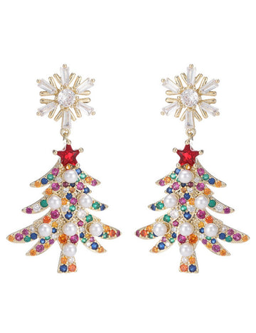 Christmas Tree Snowflake Zircon Stud Earrings DPJE1929