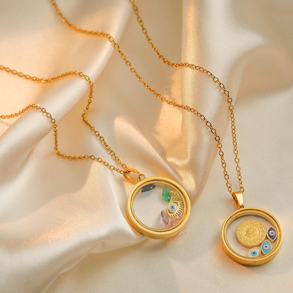 Gold Plated Evil Eye Round Charm Necklace DP25B774
