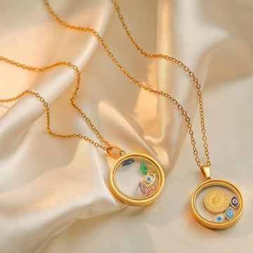 Gold Plated Evil Eye Round Charm Necklace DP25B774