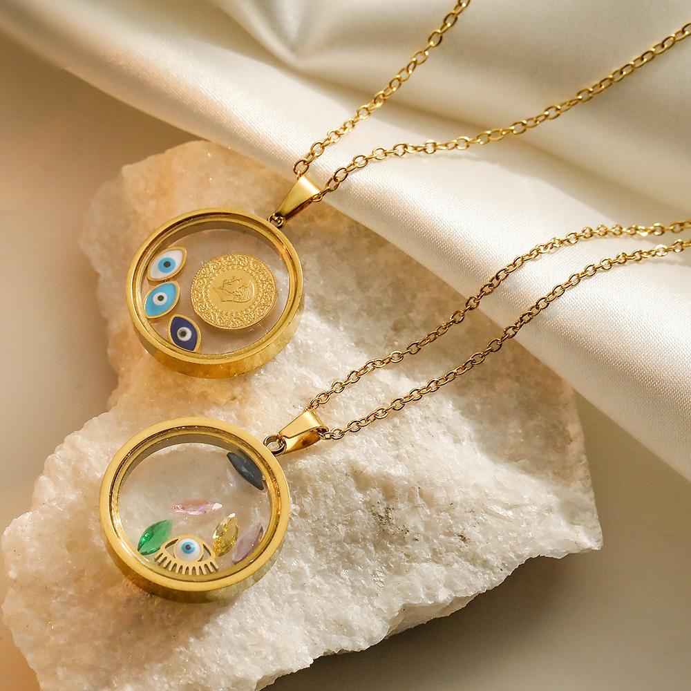 Gold Plated Evil Eye Round Charm Necklace DP25B774