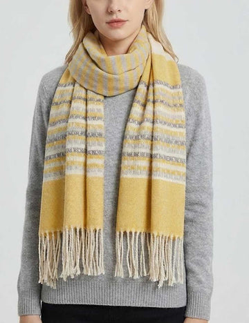 Classic Striped Plaid Faux Cashmere Tassel Scarf DP25H680