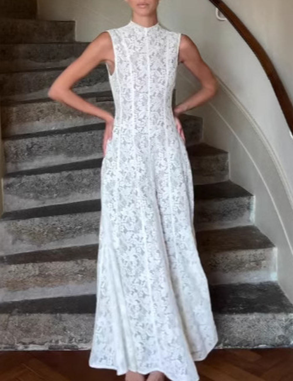 Vintage Mock Neck Sleeveless Lace Evening Dress DP25D927