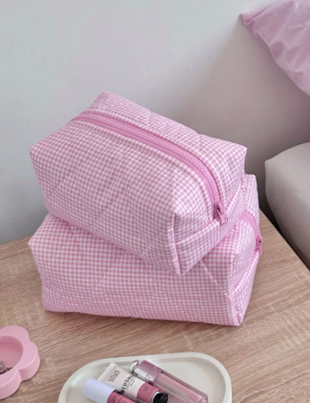 Pink Plaid Sweet Large Capacity Make Up Bag DPB0101