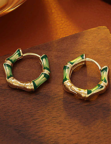 Elegant Bamboo Enamel Hoop Earrings DP25F789