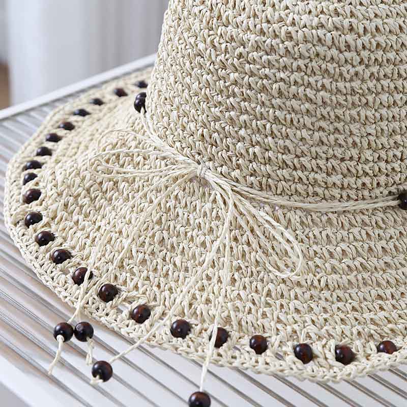 Beaded Bow Straw Hat - DippedShop Wholesale - #5075