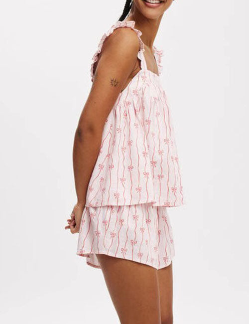 Sweet Bow Print Ruffle Loungewear Set DP25F487