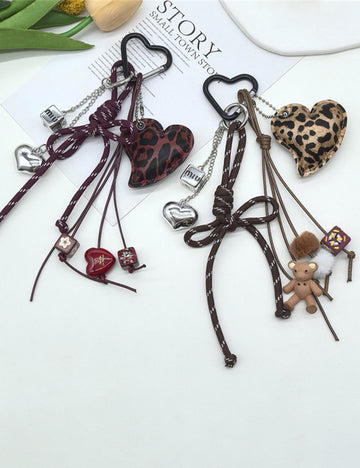 Leopard Print Heart Tassel Keychain Bag Charm DP25H614