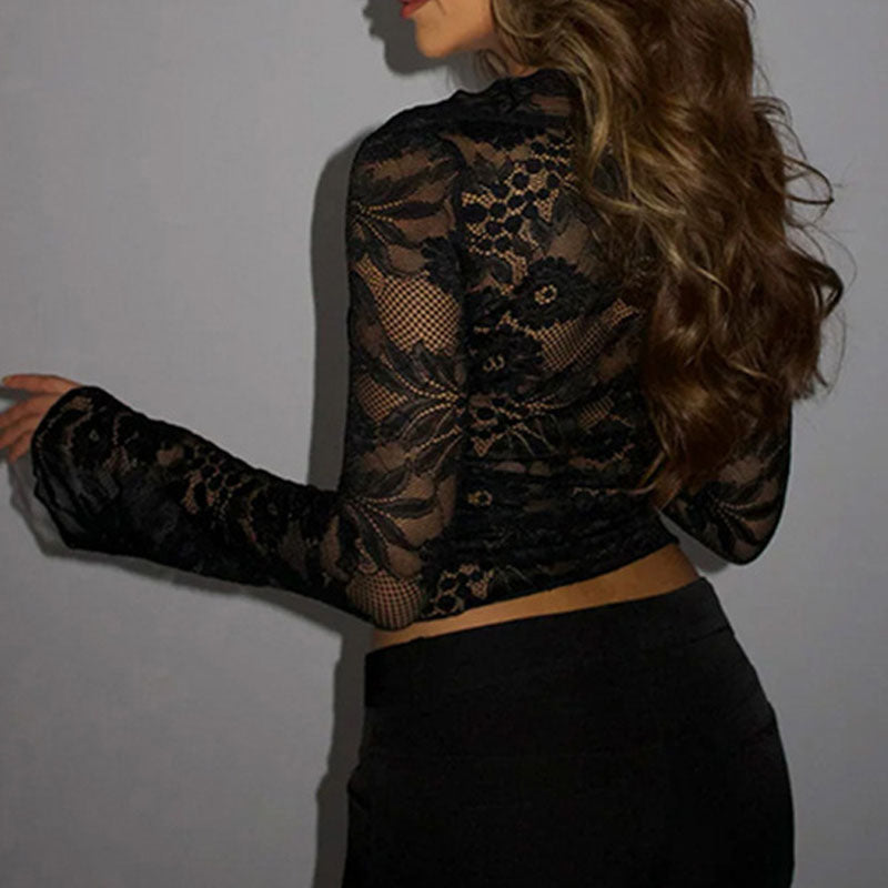 Sexy Lace Long Sleeve Blouse - DippedShop Wholesale - #0675