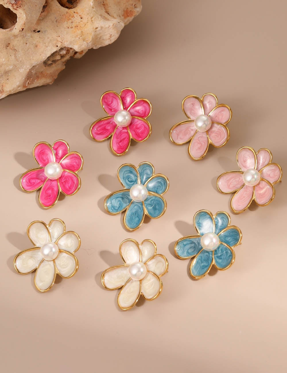 Vintage Enamel Flower Earrings - DippedShop Wholesale - #4819