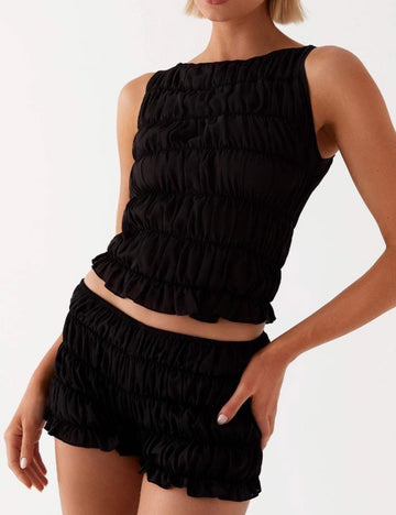 Casual Sleeveless Ruched Crop Top Shorts Set DP25D938