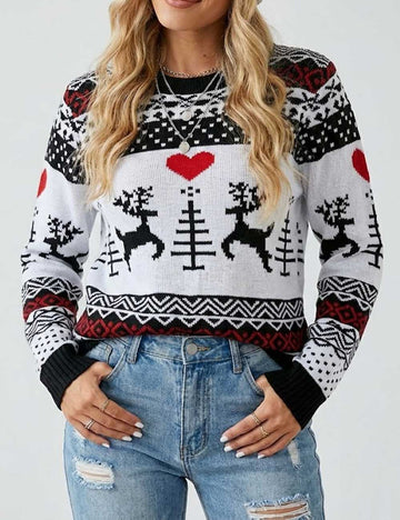 Simple Jacquard Knit Slouchy Christmas Sweater DP25H427