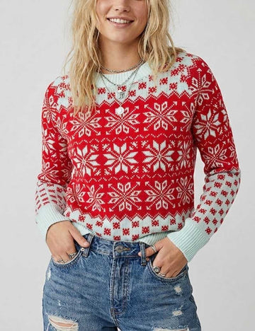 Snowflake Round Neck Knit Christmas Sweater DP25H425