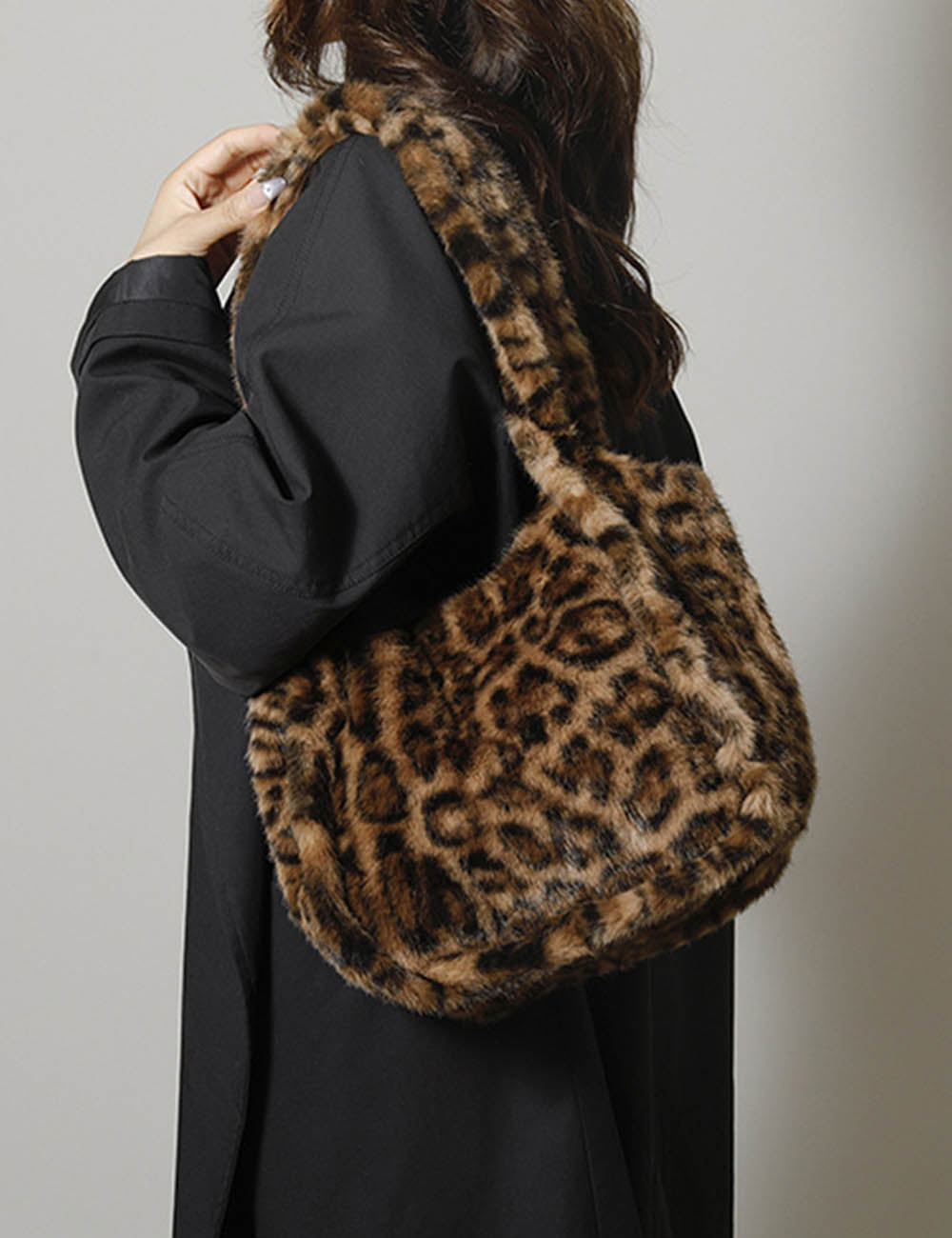Retro Leopard Print Furry Tote Shoulder Bag DP25G671