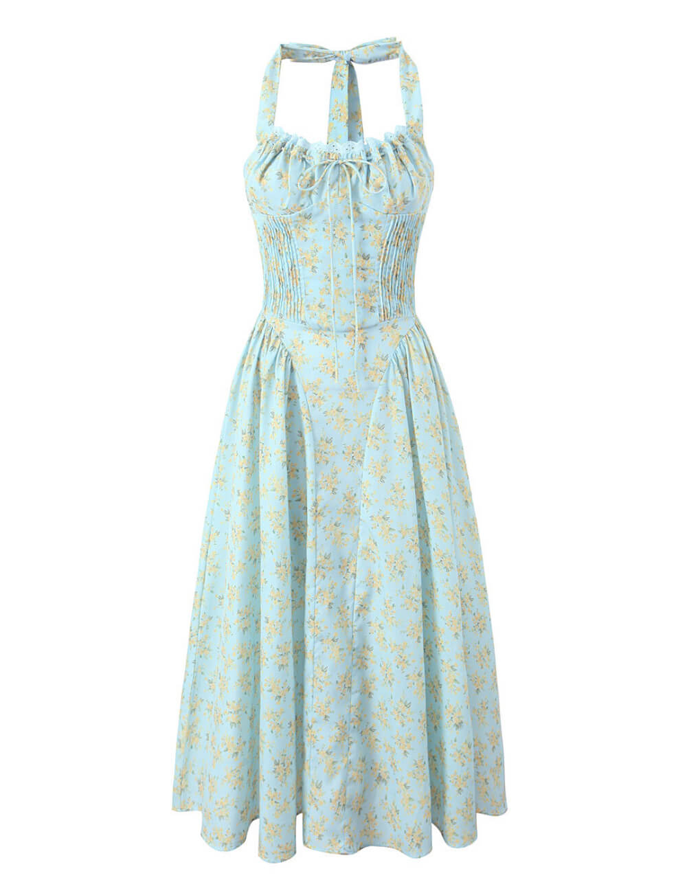 Vintage Floral Halter V-Neck Maxi Dress DP25C975