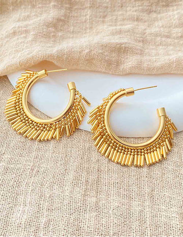 Gold Plated Beaded Tassel Hoop Earing DP25F796