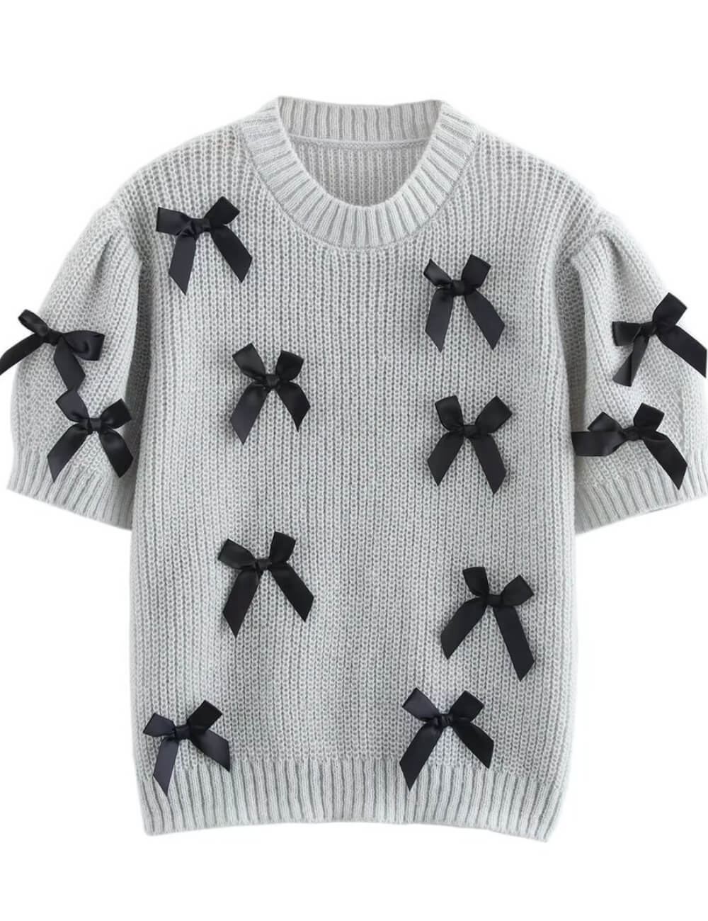 Elegant Crew Neck Bow Decor Sweater Top DP25C402