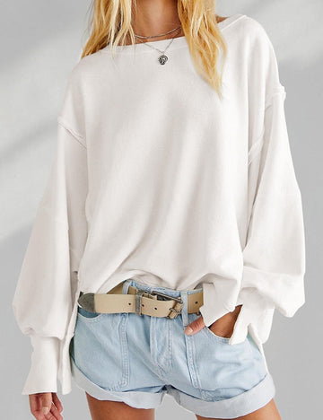 Oversize Solid Color Crew Neck Sweatshirt DP25E575