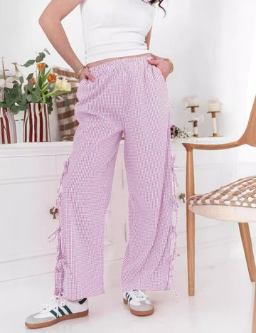 Plaid String Tie Straight Leg Pants DP25B660
