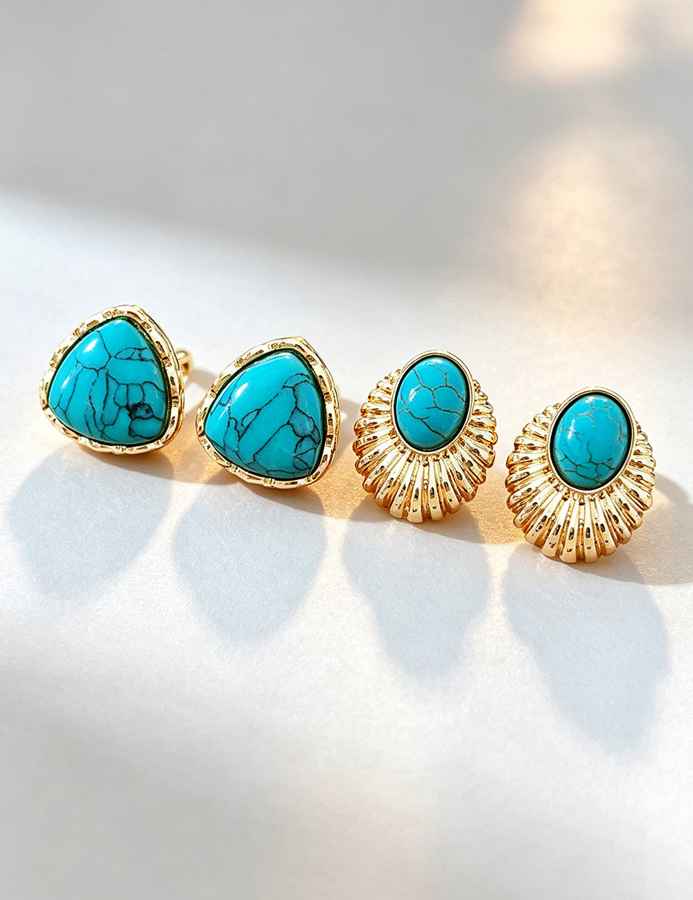 Bohemian Gold Plated Turquoise Stud Earrings 6W6JER712