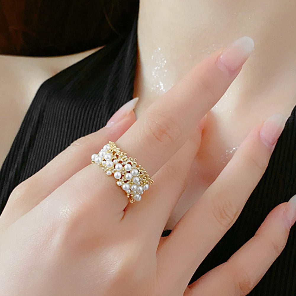 Luxury Pearl Gold Plated Cubic Zirconia Open Ring 6W6JRG383