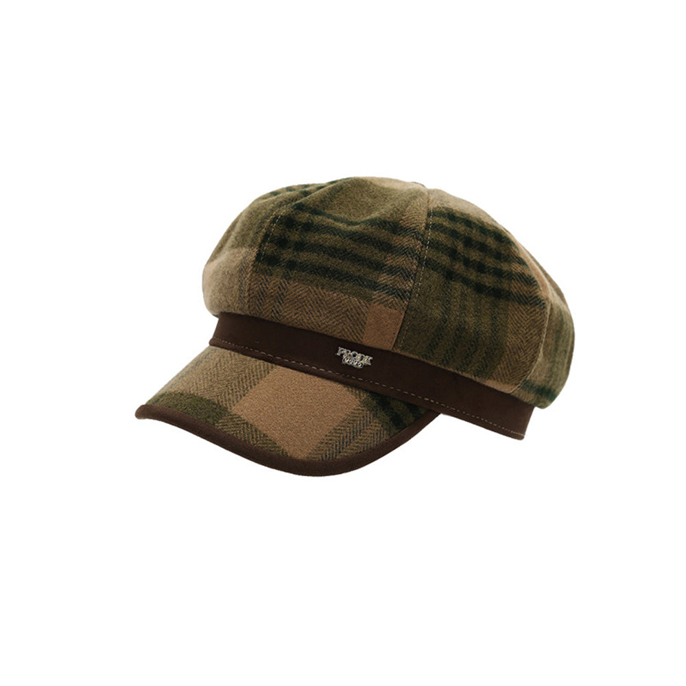 Casual Plaid Color Contrast Newsboy Cap 6W6HAT786