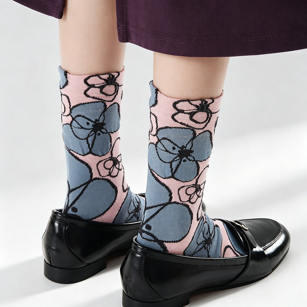 Floral Embossed Crew Socks - DippedShop Wholesale - #5203